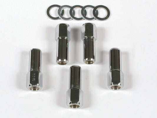 Competition Open End Style Lug Nuts Set Of 5 1/2-20, Overall Length 2-1/4 Inch, Hex Size 13/16 Inch, Shank Length 1-3/8 Inch, Shank Diameter .680 Inch Mr Gasket