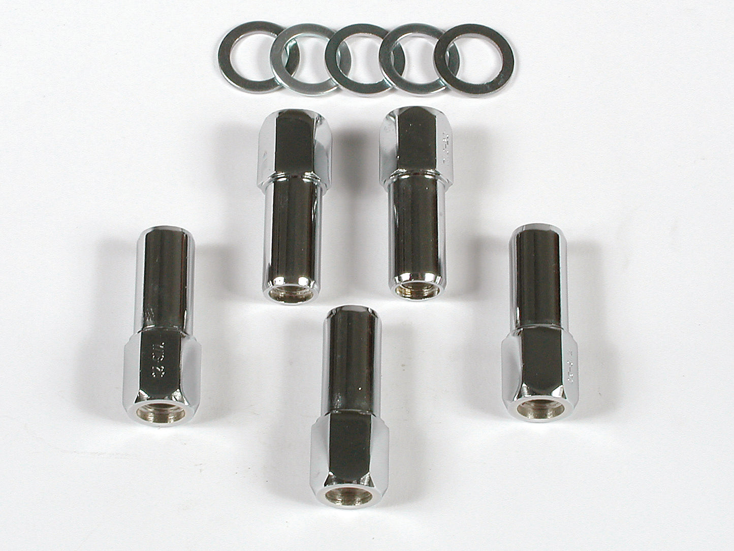 Competition Open End Style Lug Nuts Set Of 5 1/2-20, Overall Length 1-15/16 Inch, Hex Size 13/16 Inch, Shank Diameter .680 Inch, Shank Length 1.00 Inch Mr Gasket
