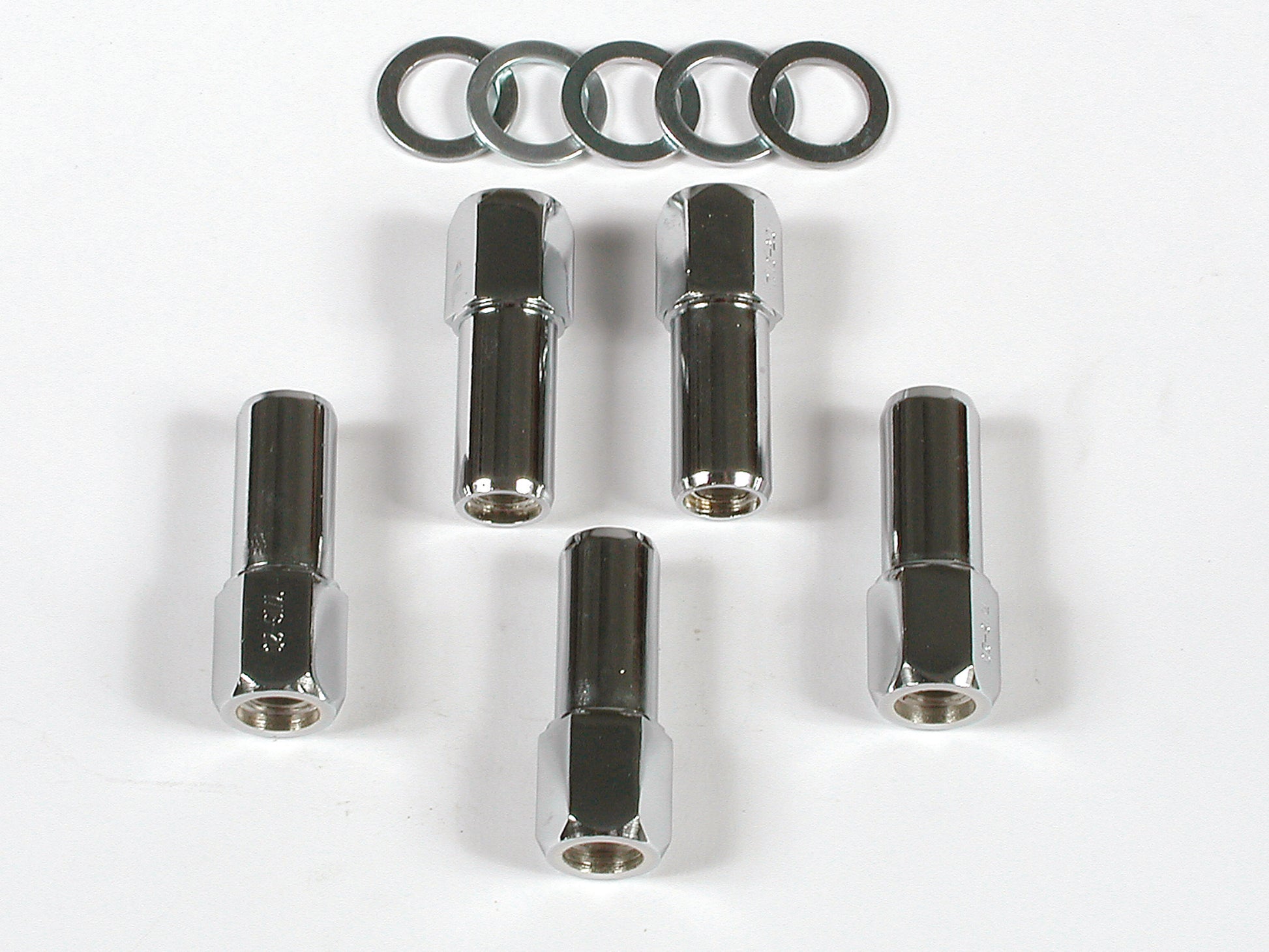 Competition Open End Style Lug Nuts Set Of 5 1/2-20, Overall Length 1-15/16 Inch, Hex Size 13/16 Inch, Shank Diameter .680 Inch, Shank Length 1.00 Inch Mr Gasket