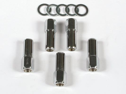 Competition Open End Style Lug Nuts Set Of 5 1/2-20, Overall Length 1-15/16 Inch, Hex Size 13/16 Inch, Shank Diameter .680 Inch, Shank Length 1.00 Inch Mr Gasket