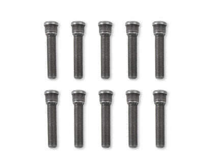 Competition Wheel Stud Set Press-In Style, 1/2-20 x 2-7/8 Inch Long, Stud Knurl Diameter .660 Inch (Hole Diameter .641 Inch). Grade-8 Steel with Black Oxide Finish. Set Of 10 Pieces Mr Gasket