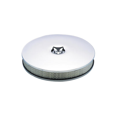 Air Cleaner Low Mount Chrome 14 Inch Diameter, 2-1/4 Inch Tall, 3 Inch Neck Mr Gasket