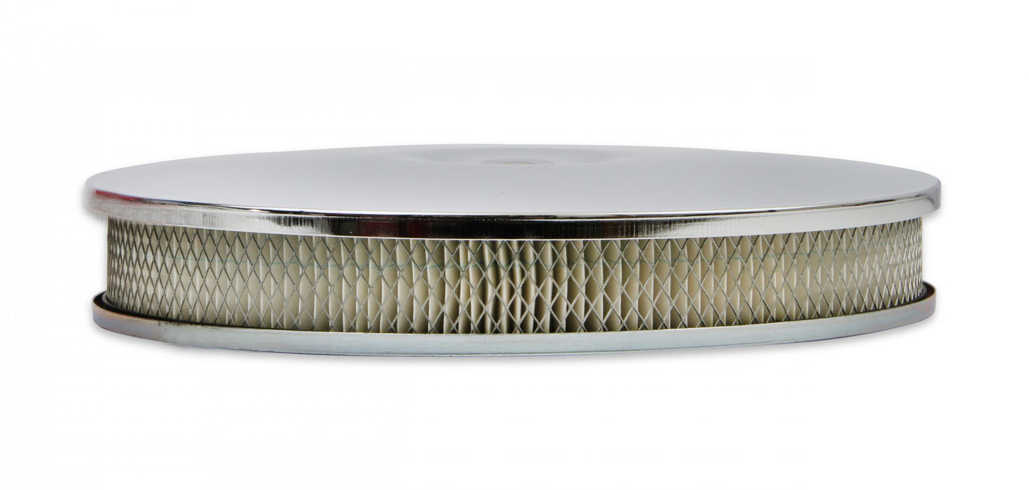 Air Cleaner Low Mount Chrome 14 Inch Diameter, 2-1/4 Inch Tall, 3 Inch Neck Mr Gasket-1