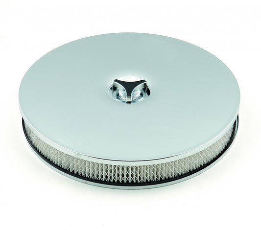 Air Cleaner Low Mount Chrome 14 Inch Diameter, 2-1/4 Inch Tall, 5-1/8 Inch Neck Mr Gasket