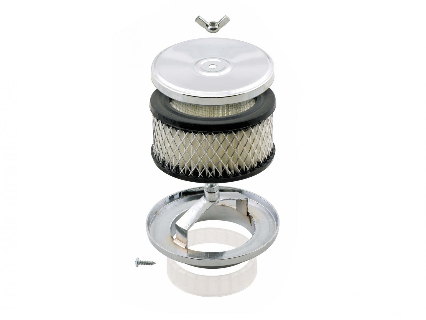 Air Cleaner Deep Dish 4 Inch x 2 Inch Chrome Fits 1 and 2-Barrel Carburetors with 2-5/16 Inch or 2-5/8 Inch Carb Neck including most VW Mr Gasket-1