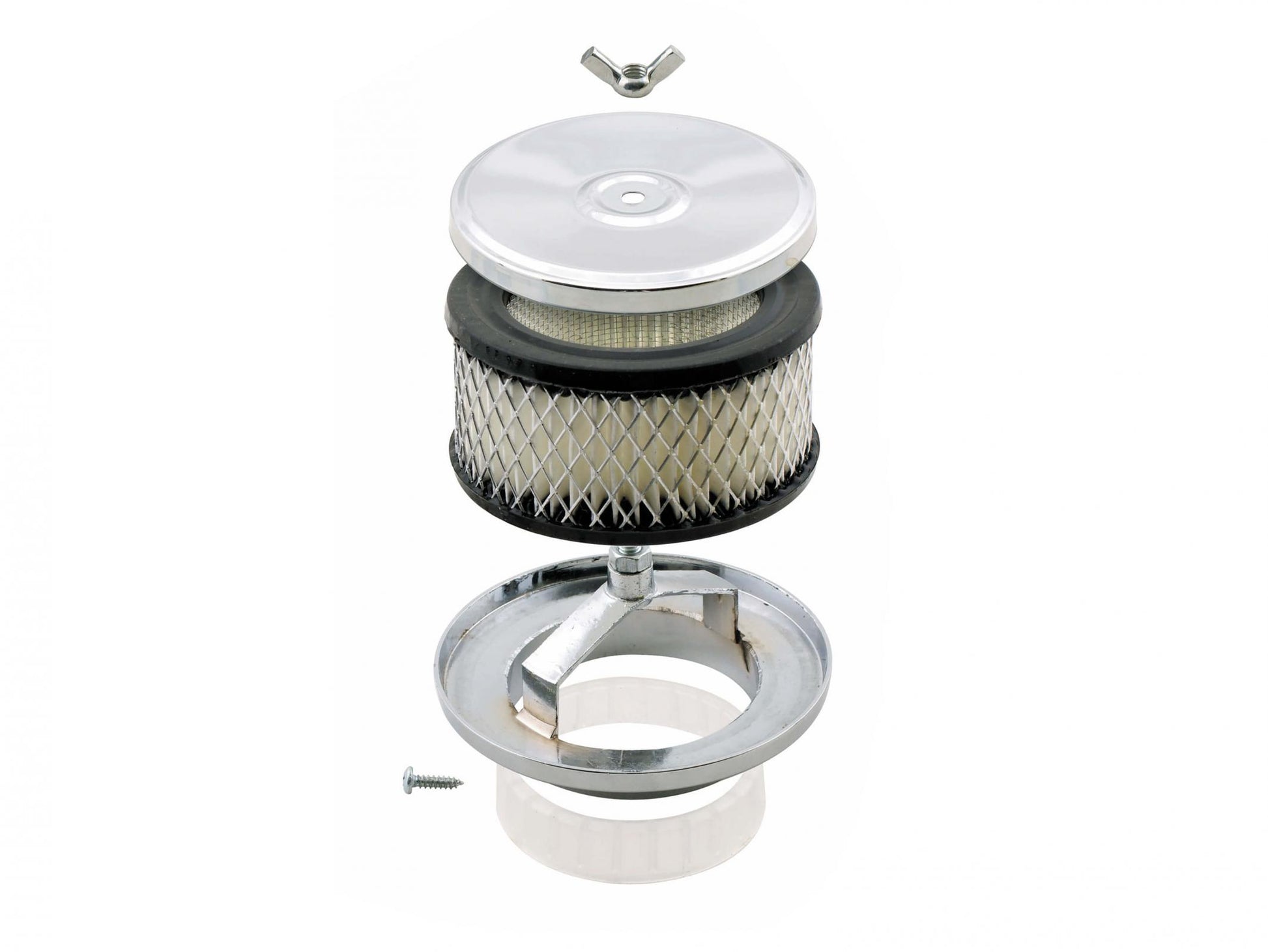 Air Cleaner Deep Dish 4 Inch x 2 Inch Chrome Fits 1 and 2-Barrel Carburetors with 2-5/16 Inch or 2-5/8 Inch Carb Neck including most VW Mr Gasket-1