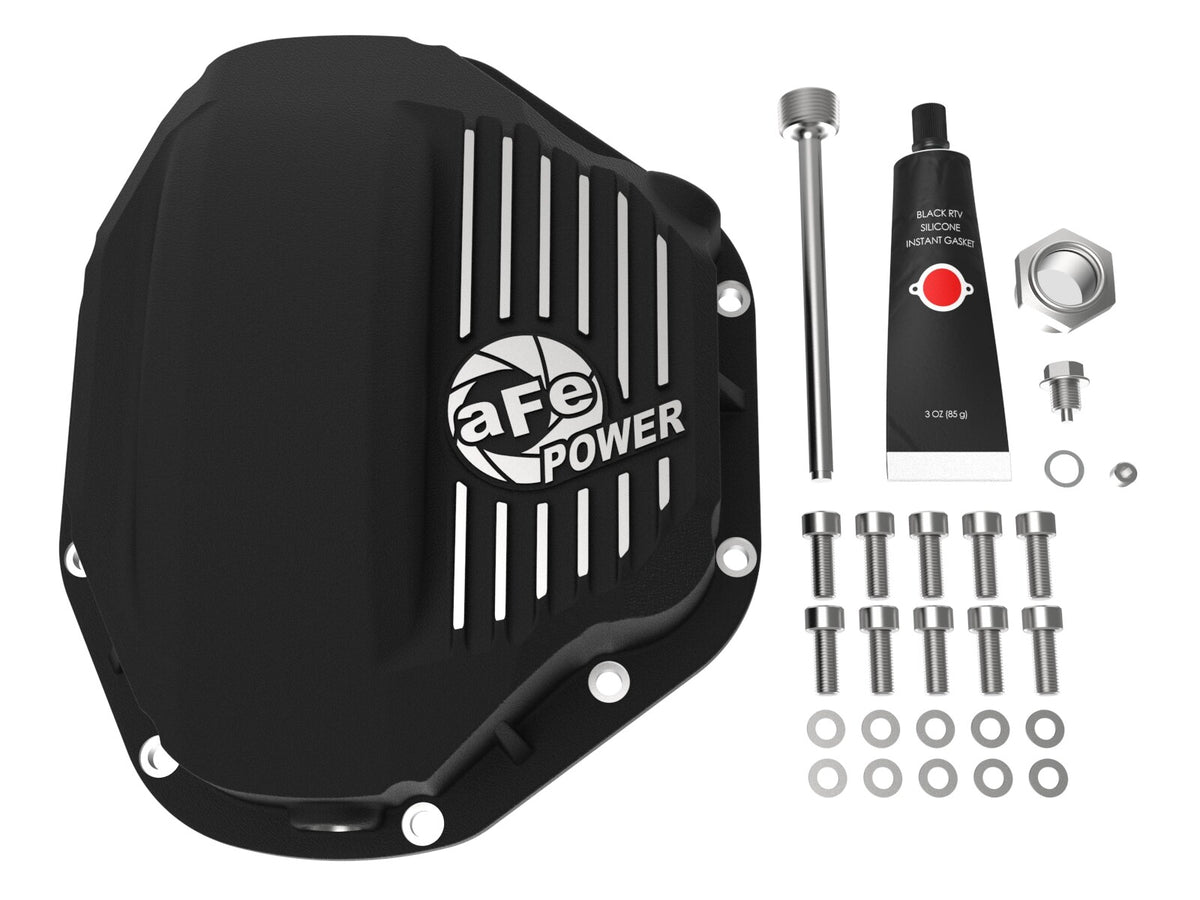 Pro Series Rear Differential Cover Black w/ Machined Fins Dodge Diesel Trucks 94-02 / Ford Diesel Trucks 99-07 aFe Power-1