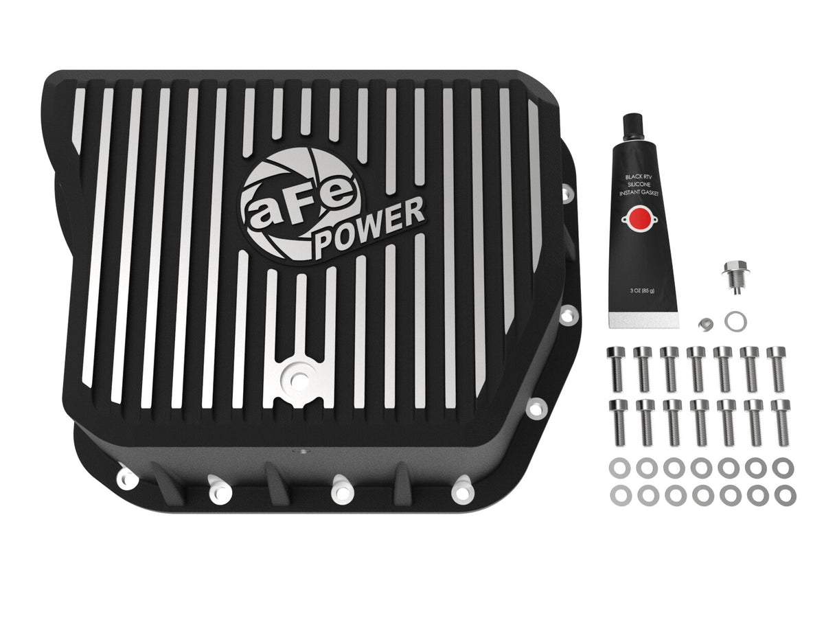 Pro Series Transmission Pan Black w/ Machined Fins Dodge Diesel Trucks 94-07 L6-5.9L (td) aFe Power-1