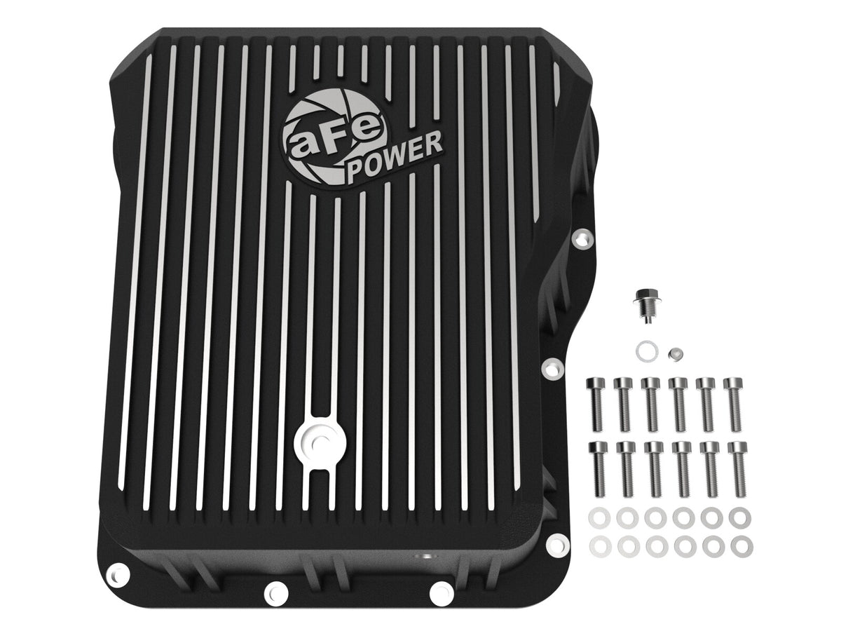 Pro Series Transmission Pan Black w/ Machined Fins GM Diesel Trucks 01-19 V8-6.6L (td) LB7/Lly/Lbz/Lmm/Lml/L5P aFe Power-1