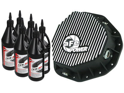 Pro Series Rear Differential Cover Kit Black w/ Machined Fins & Gear Oil Dodge Diesel Trucks 03-05 L6-5.9L (td) aFe Power