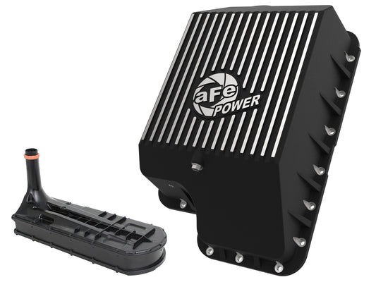 Pro Series Transmission Pan Black w/ Machined Fins Ford Diesel Trucks 94-10 V8-7.3L/6.0L/6.4L (td) aFe Power