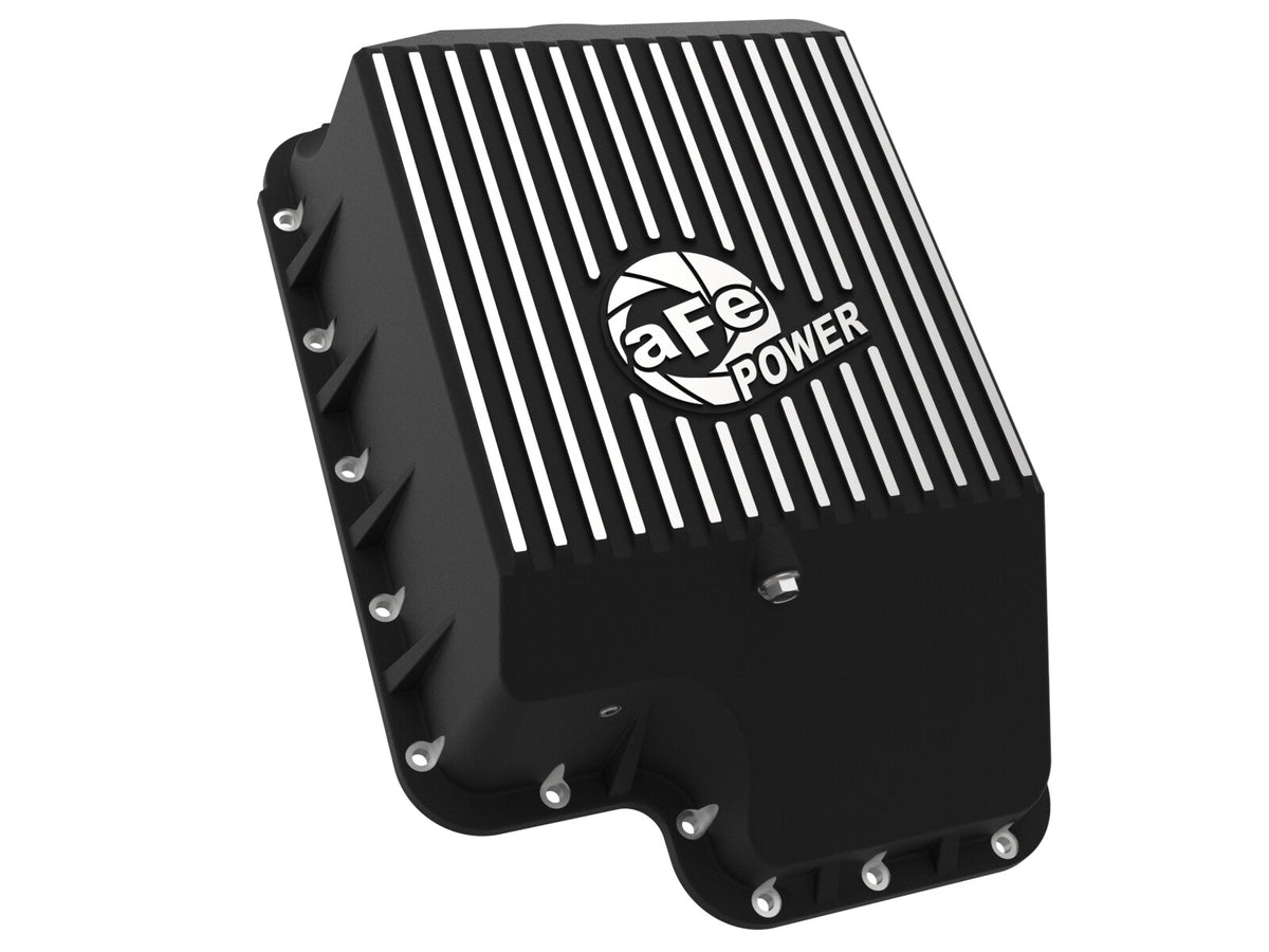 Pro Series Transmission Pan Black w/ Machined Fins Ford Diesel Trucks 94-10 V8-7.3L/6.0L/6.4L (td) aFe Power-1