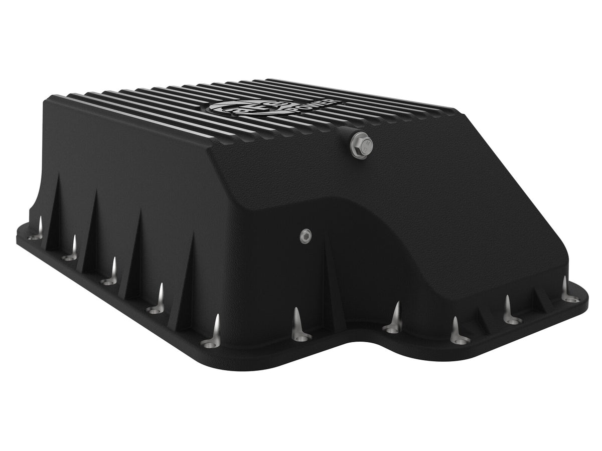 Pro Series Transmission Pan Black w/ Machined Fins Ford Diesel Trucks 94-10 V8-7.3L/6.0L/6.4L (td) aFe Power-3