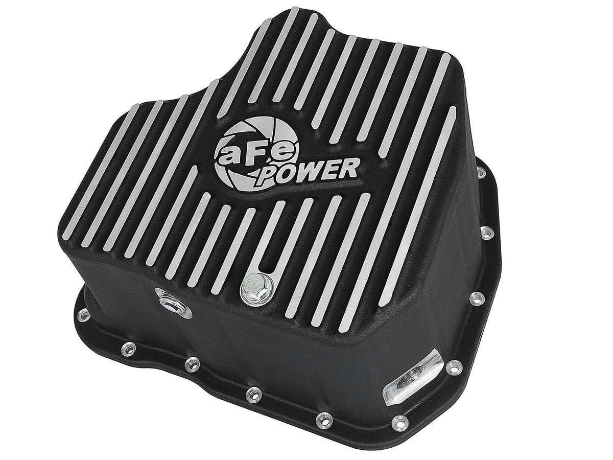 Pro Series Engine Oil Pan Black w/ Machined Fins GM Diesel Trucks 11-16 V8-6.6L (td) Lml aFe Power-5