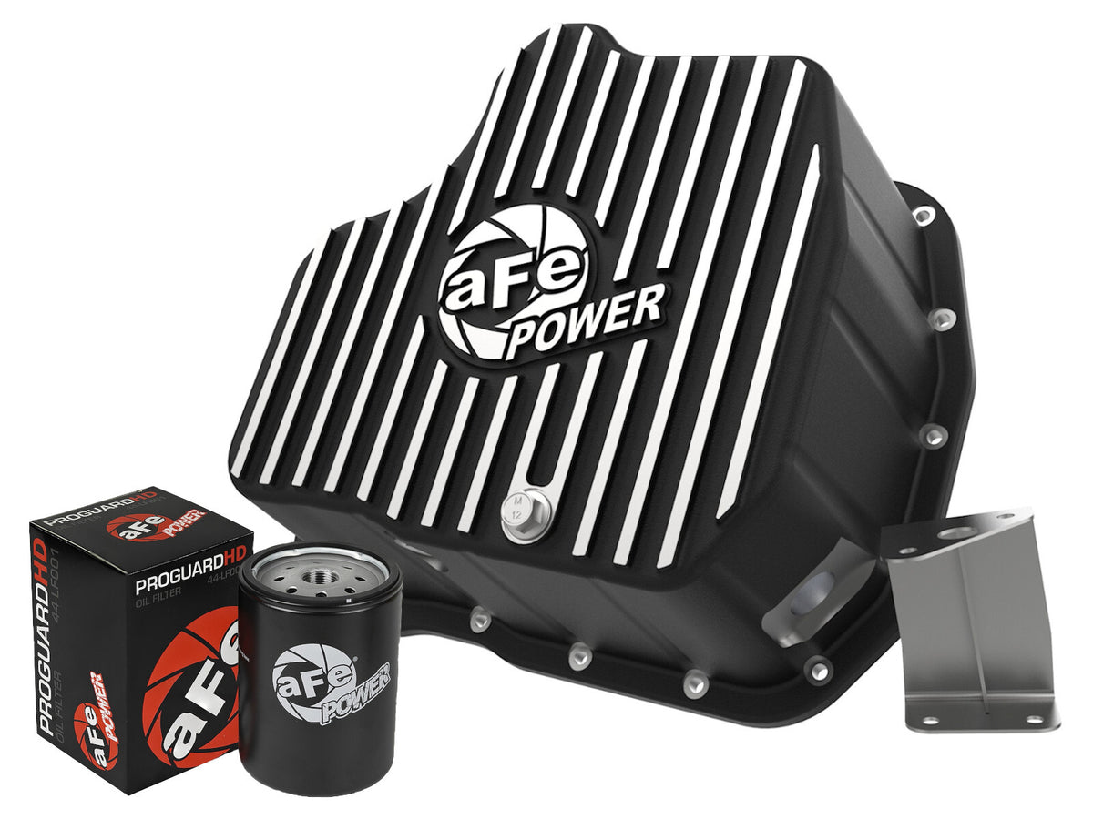 Pro Series Engine Oil Pan Black w/ Machined Fins GM Diesel Trucks 11-16 V8-6.6L (td) Lml aFe Power