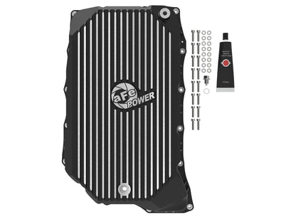 Pro Series Transmission Pan Black w/ Machined Fins GM Diesel Trucks 20-26 V8-6.6L (td) L5P aFe Power-1