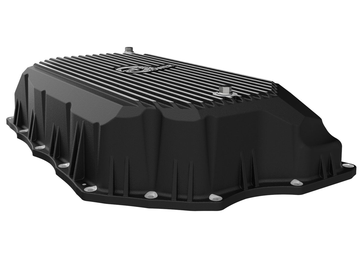 Pro Series Transmission Pan Black w/ Machined Fins GM Diesel Trucks 20-26 V8-6.6L (td) L5P aFe Power-5