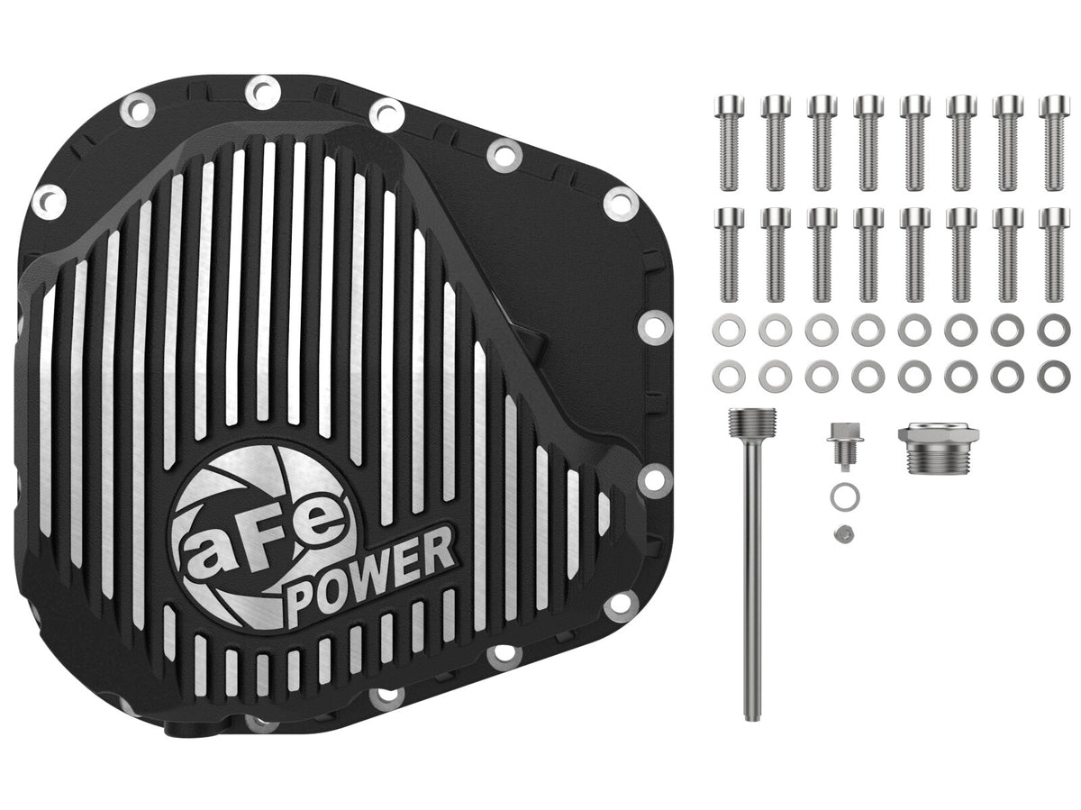 Pro Series Rear Differential Cover Black w/ Machined Fins Ford F-250/350 23-26 V8 (Sterling 11.6) aFe Power-1