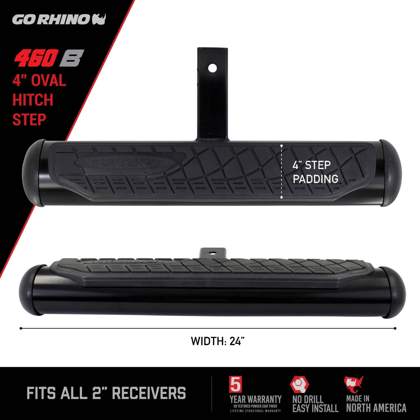 4 Inch Oval Hitch Step Black Powdercoat Go Rhino-7