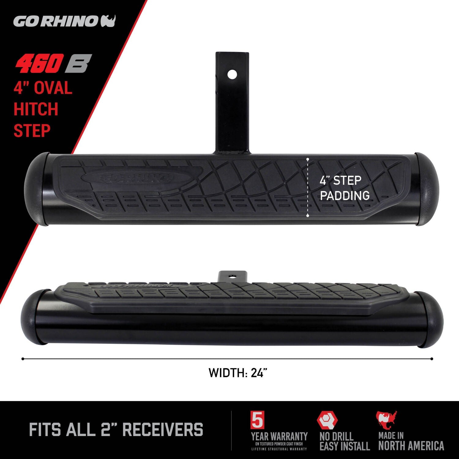 4 Inch Oval Hitch Step Black Powdercoat Go Rhino-7