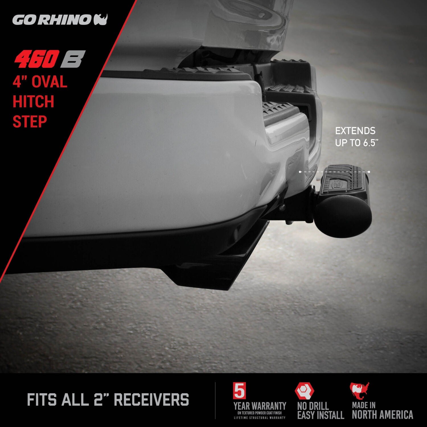 4 Inch Oval Hitch Step Black Powdercoat Go Rhino-8