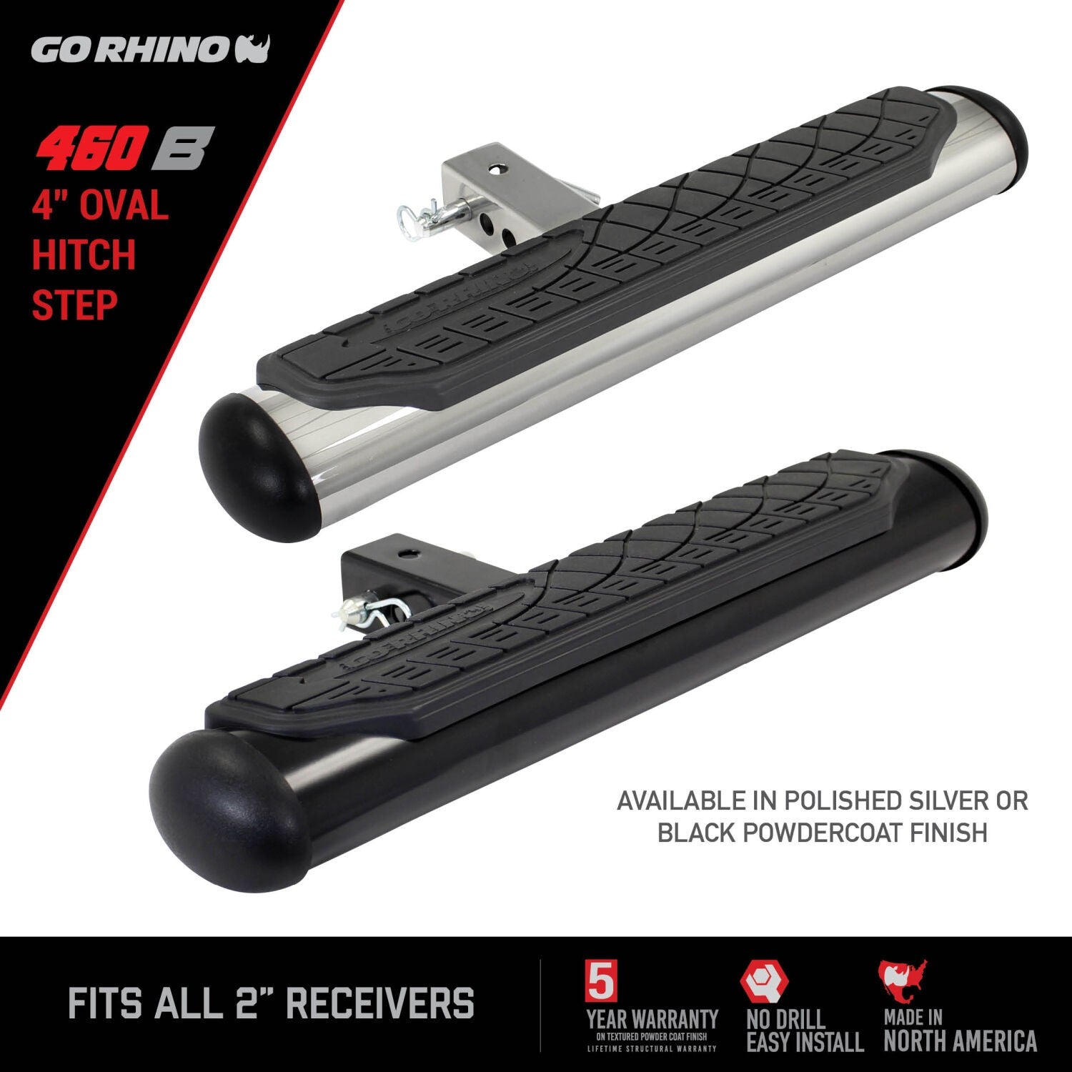 4 Inch Oval Hitch Step Black Powdercoat Go Rhino-9