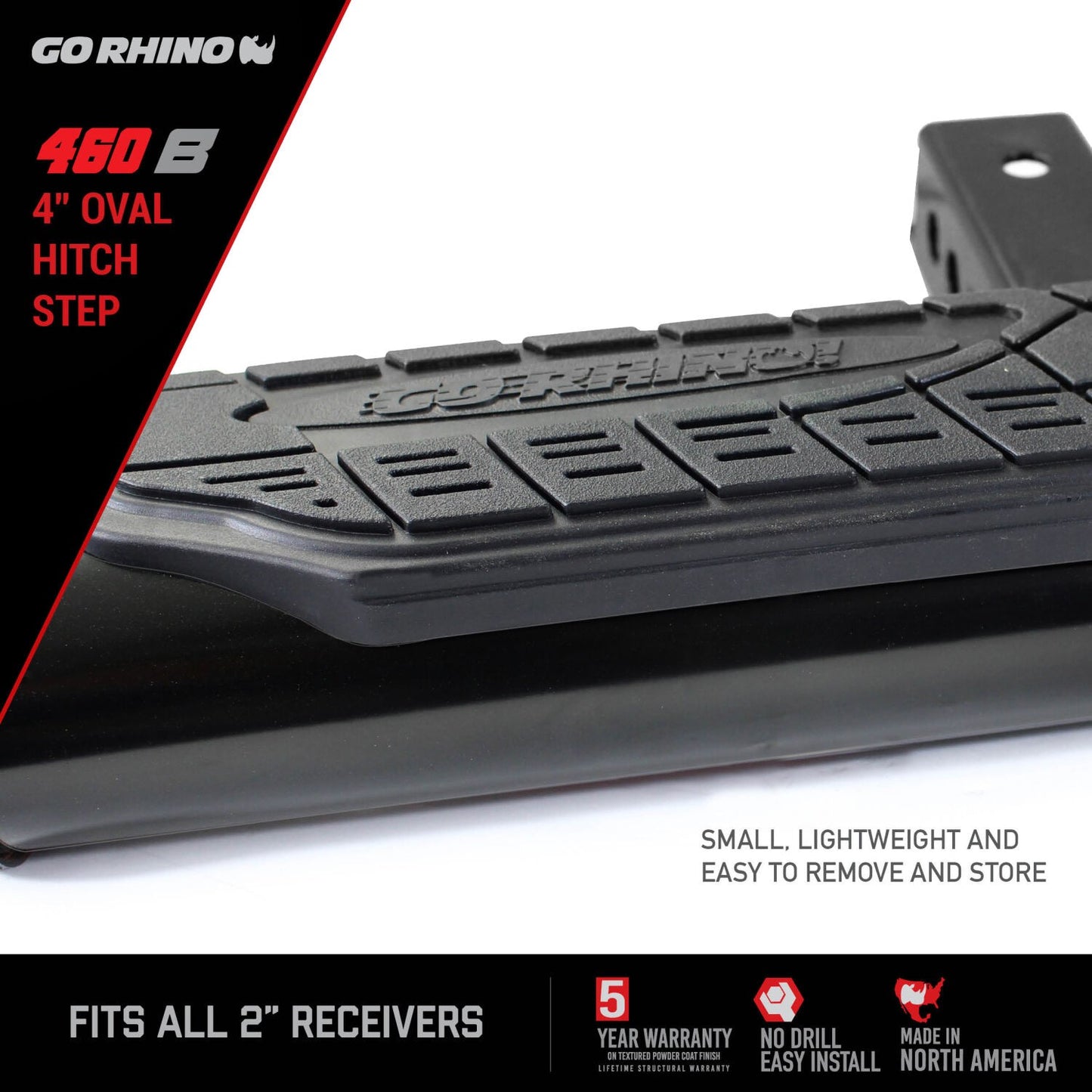 4 Inch Oval Hitch Step Black Powdercoat Go Rhino-10
