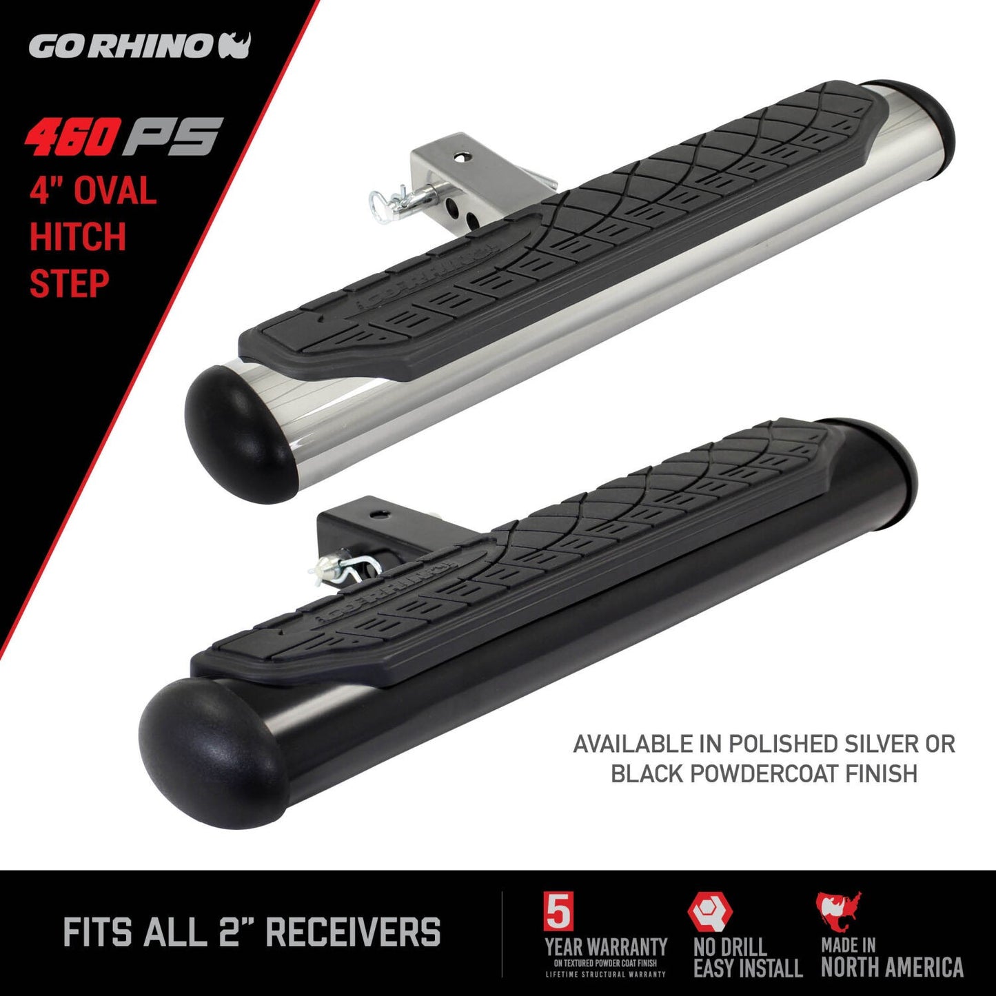 4 Inch Oval Hitch Step Polished Stainless Steel Go Rhino-4