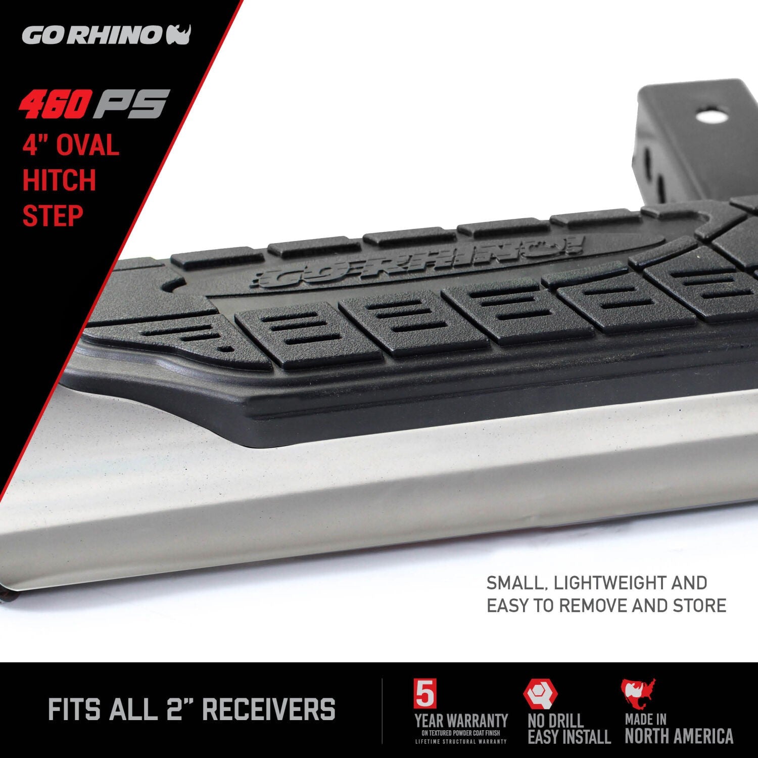 4 Inch Oval Hitch Step Polished Stainless Steel Go Rhino-5