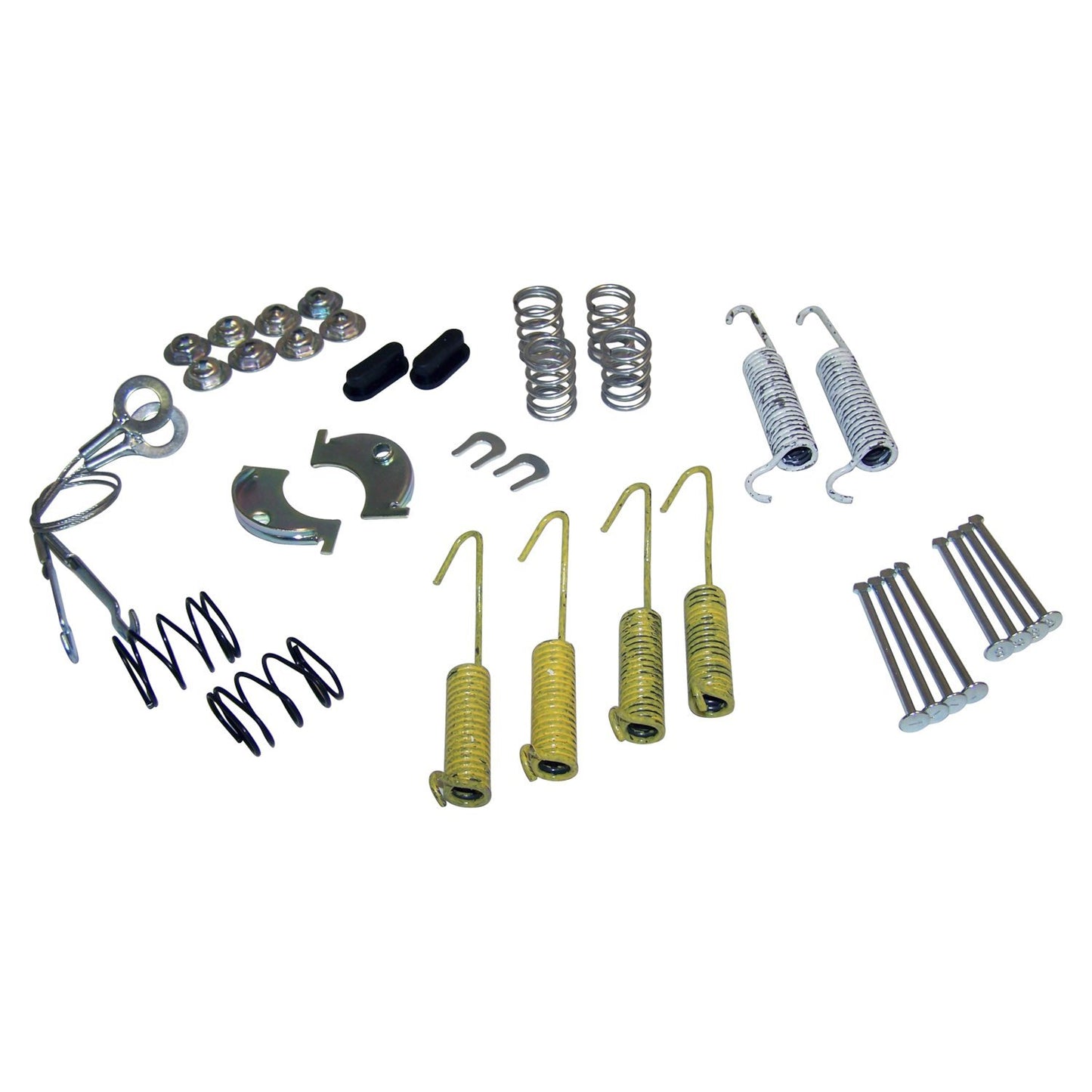Rear Drum Brake Hardware Kit Includes Springs, Pins, Cables, and Guides for 78-89 Jeep CJs, YJ, XJ, MJ w/ 10 Inchx1.75 Inch Brakes Crown Automotive