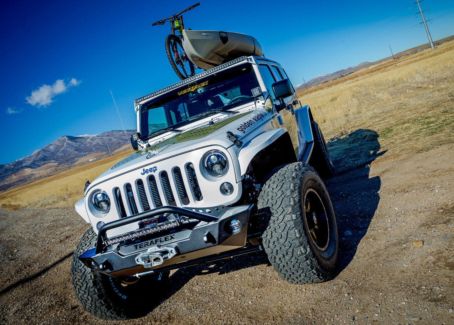 07-18 Wrangler JK RockGuard Epic Front Bumper w/ Hoop Offset Drum Winch TeraFlex-1