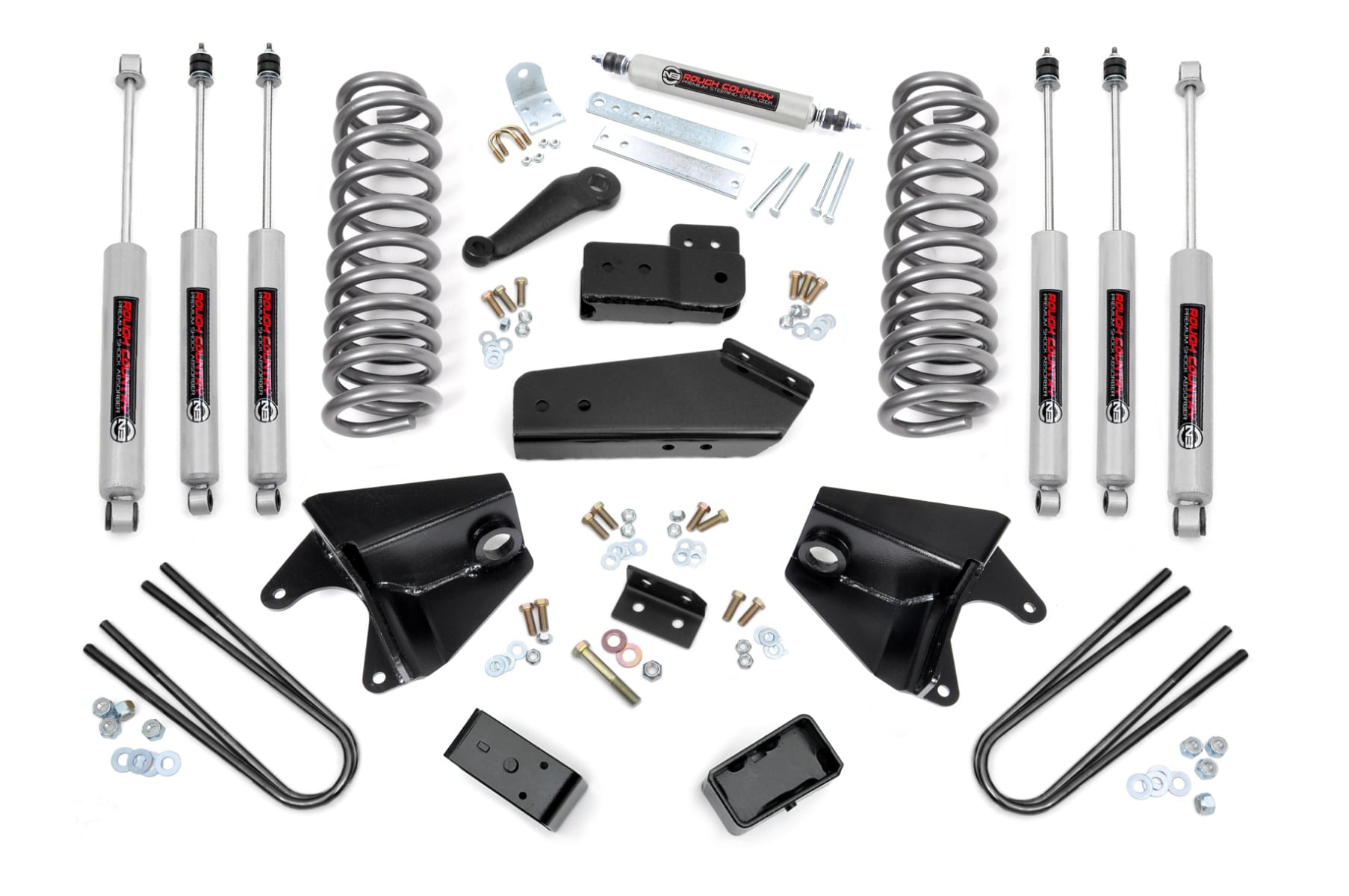4 Inch Lift Kit Quad Front Shocks Rear Blocks Ford Bronco 4WD (80-96) Rough Country
