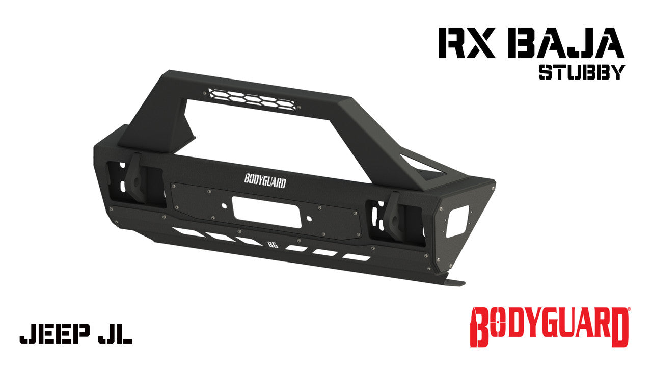 2018-2025 Jeep Wrangler JL Front Bumper Stubby with Push Bar End Cap Light Cutouts Bodyguard Bumpers
