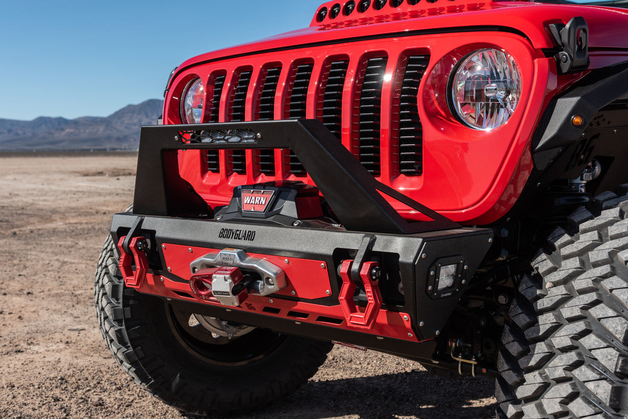 2018-2025 Jeep Wrangler JL Front Bumper Stubby with Push Bar End Cap Light Cutouts Bodyguard Bumpers-2
