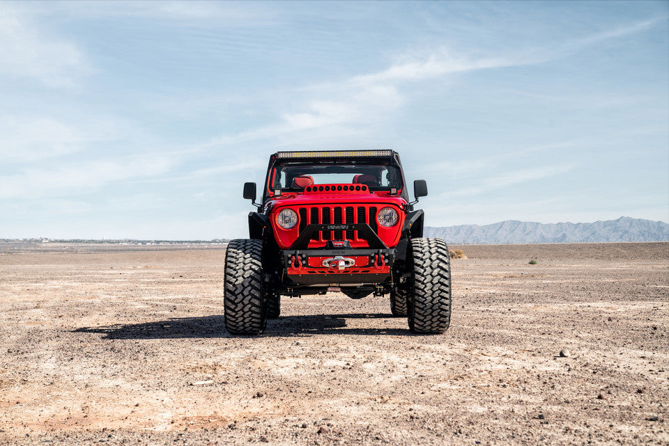 2018-2025 Jeep Wrangler JL Front Bumper Stubby with Push Bar End Cap Light Cutouts Bodyguard Bumpers-3