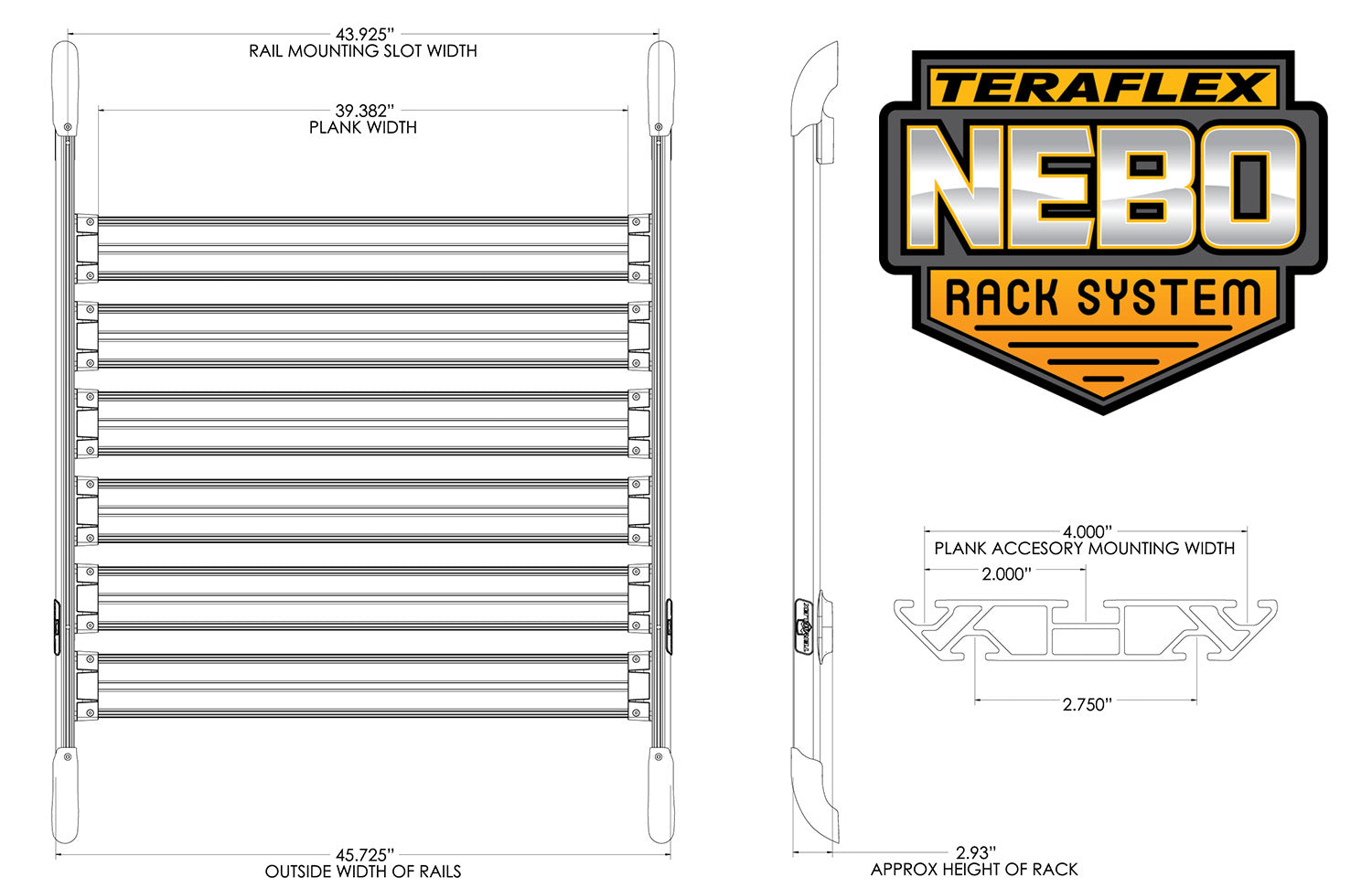 07-18 Wrangler JK 4 Door Nebo Roof Rack Cargo Slat Kit 6-Piece TeraFlex-1