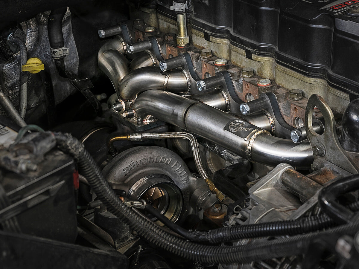 Twisted Steel 304 Stainless Steel Header w/ T3 Turbo Flange Dodge Diesel Trucks 03-07 L6-5.9L (td) aFe Power-8