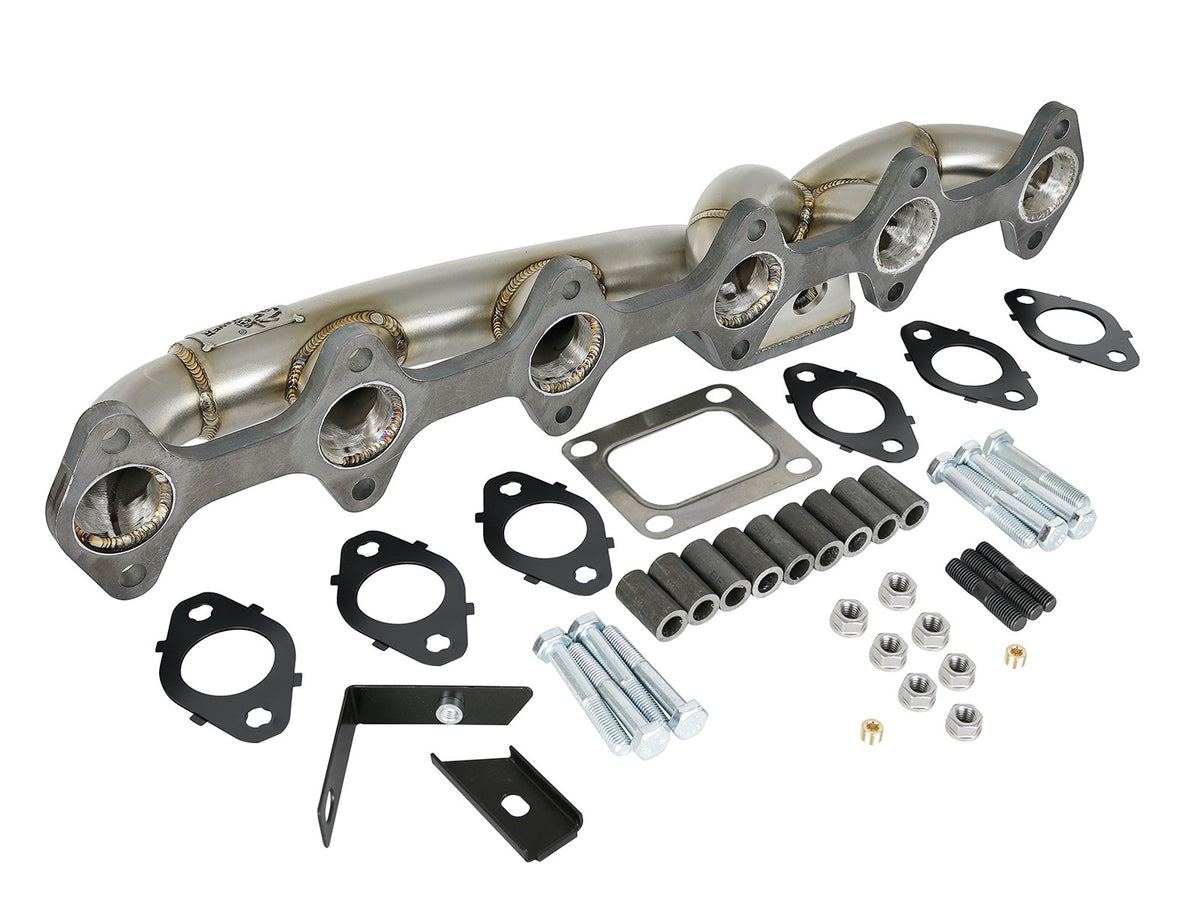 Twisted Steel 304 Stainless Steel Header w/ T4 Turbo Flange Dodge Diesel Trucks 03-07 L6-5.9L (td) aFe Power-1