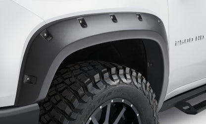 Black Forge Pocket/Rivet Textured Finish 4-Pc Fender Flare Set For 20-26 Chevrolet Silverado 2500/3500 Bushwacker-1
