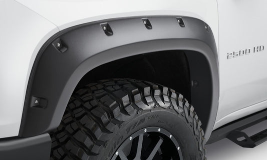 Black Forge Pocket/Rivet Textured Finish 4-Pc Fender Flare Set For 20-26 Chevrolet Silverado 2500/3500 Bushwacker-1