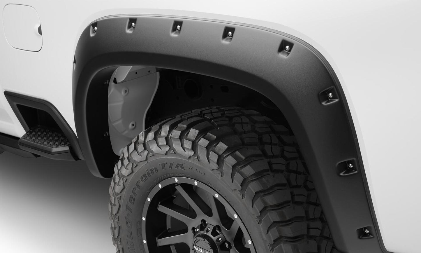Black Forge Pocket/Rivet Textured Finish 4-Pc Fender Flare Set For 20-26 Chevrolet Silverado 2500/3500 Bushwacker-2