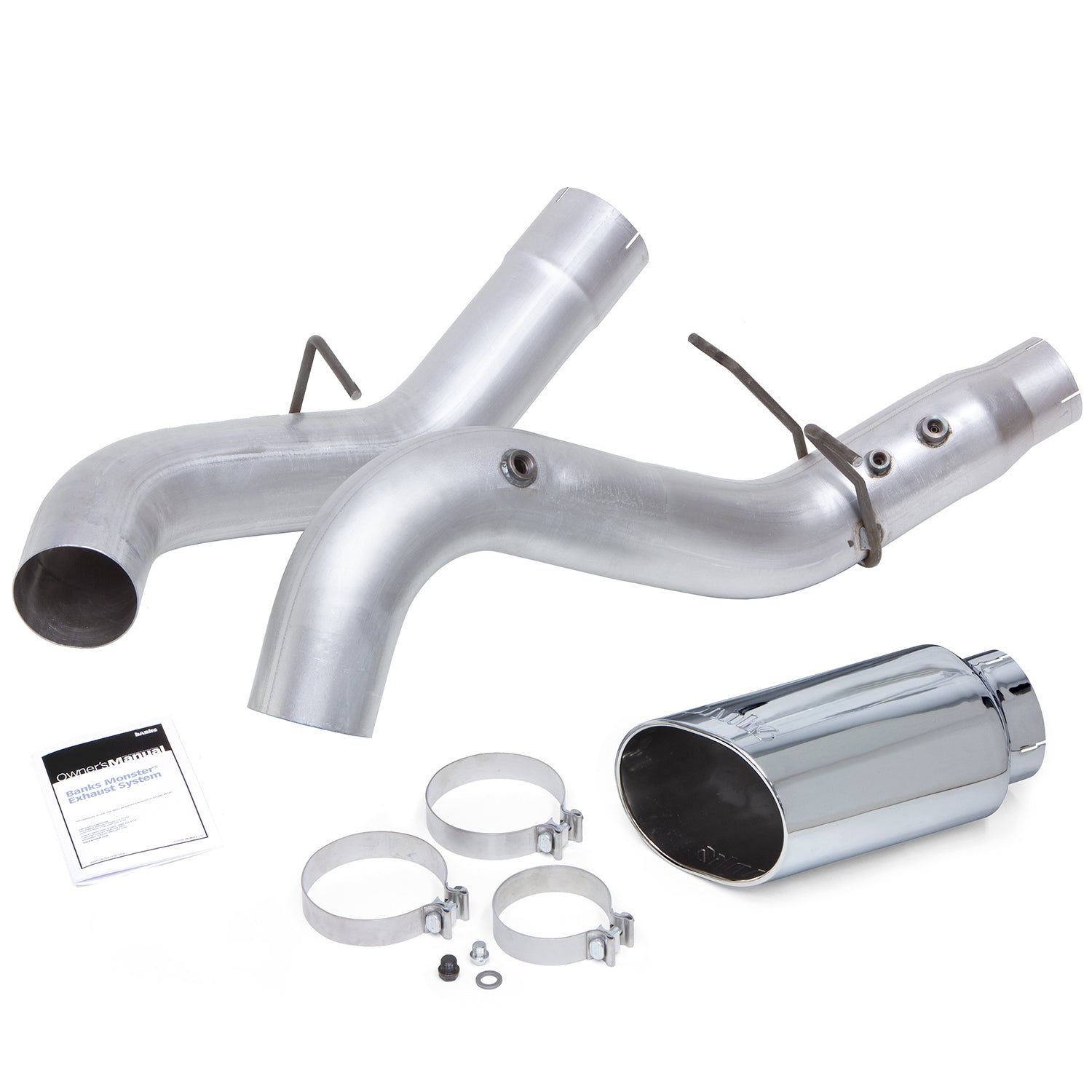Monster Exhaust System 5-inch Single Exit Chrome Tip 2017- 2019 Chevy/GMC 2500/3500 Duramax 6.6L L5P Banks Power-1