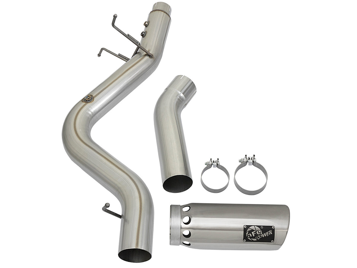 Atlas 4 Inch Aluminized Steel Dpf-Back Exhaust System w/ Polished Tip GM Diesel Trucks 17-19 V8-6.6L (td) L5P Single Rear Exit Position aFe Power-5