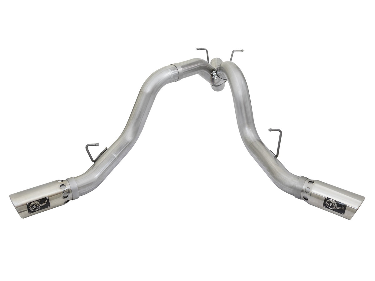 Atlas 4 Inch Aluminized Steel Dpf-Back Exhaust System w/ Polished Tip GM Diesel Trucks 17-19 V8-6.6L (td) L5P Dual Rear Exit Position aFe Power-1