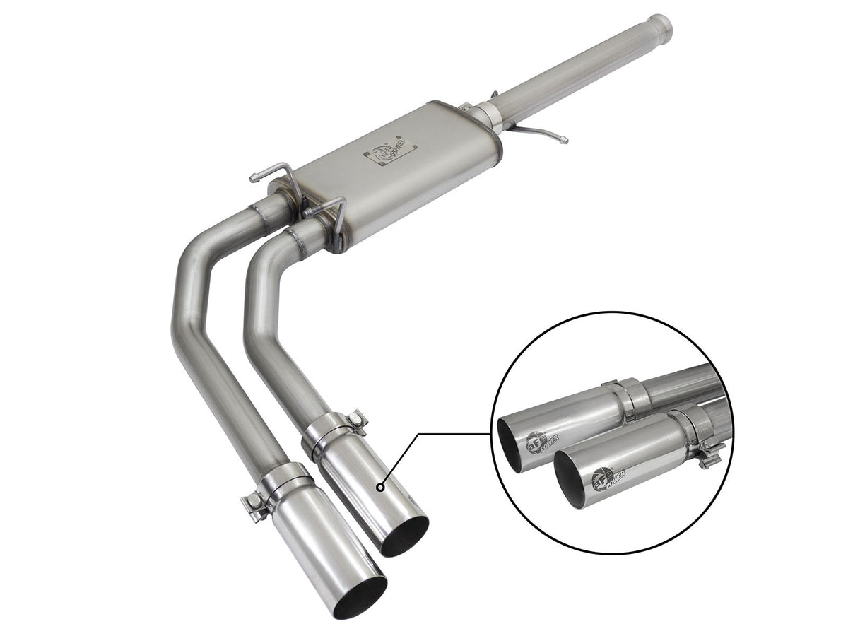 Rebel Series 3 Inch to 2-1/2 Inch 409 Stainless Steel Cat-Back Exhaust w/ Polish Tip Silverado/Sierra 1500 09-18 Crew Cab & Ext Cab V6-4.3/V8-4.8/5.3L aFe Power
