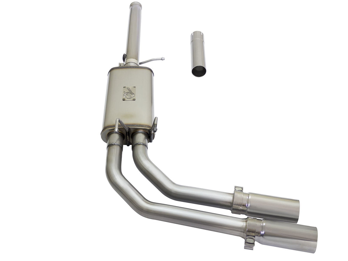 Rebel Series 3 Inch to 2-1/2 Inch 409 Stainless Steel Cat-Back Exhaust w/ Polish Tip Silverado/Sierra 1500 09-18 Crew Cab & Ext Cab V6-4.3/V8-4.8/5.3L aFe Power-1