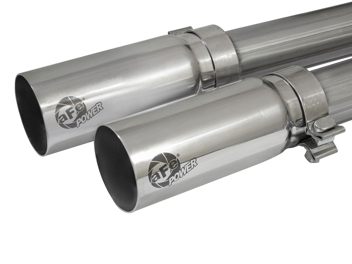 Rebel Series 3 Inch to 2-1/2 Inch 409 Stainless Steel Cat-Back Exhaust w/ Polish Tip Silverado/Sierra 1500 09-18 Crew Cab & Ext Cab V6-4.3/V8-4.8/5.3L aFe Power-2