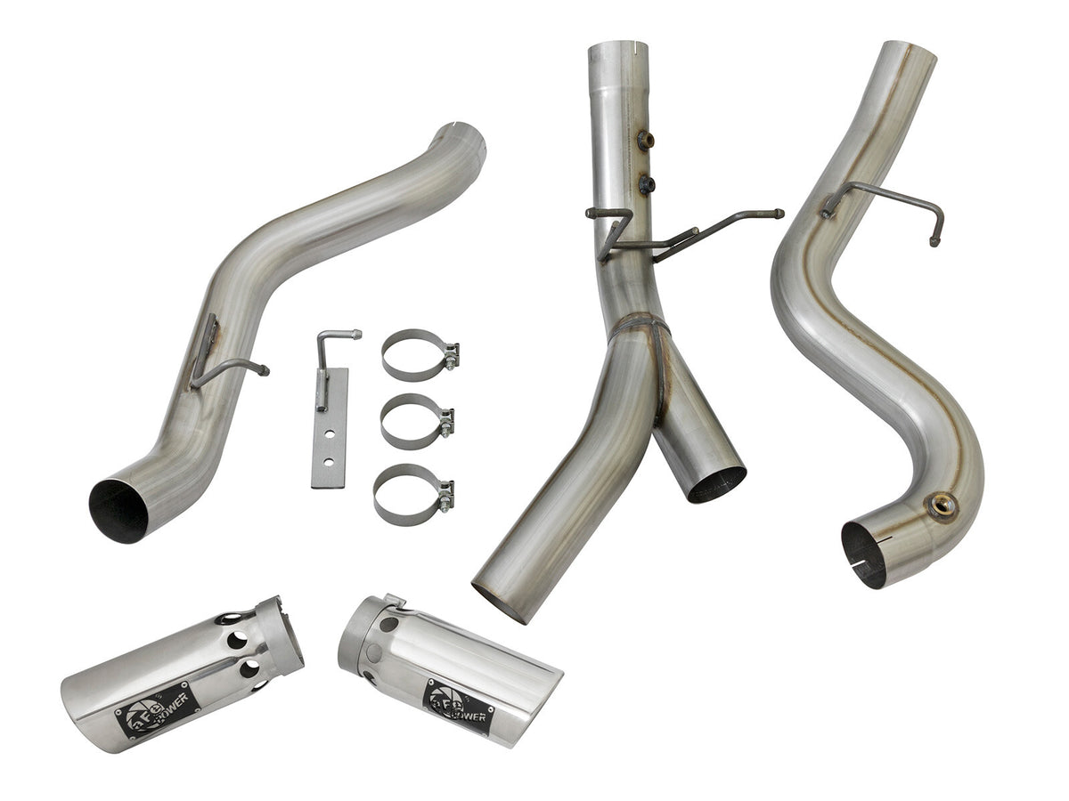 Large Bore-HD 4 Inch 409 Stainless Steel Dpf-Back Exhaust w/Dual Polished Tips GM Diesel Trucks 17-19 V8-6.6L (td) L5P aFe Power-5