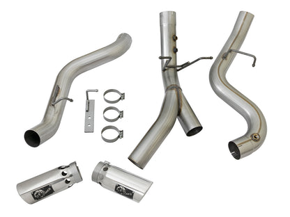 Large Bore-HD 4 Inch 409 Stainless Steel Dpf-Back Exhaust w/Dual Polished Tips GM Diesel Trucks 17-19 V8-6.6L (td) L5P aFe Power-5