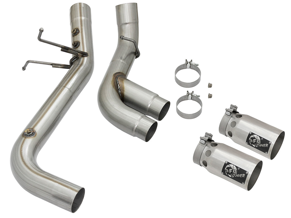 Rebel Xd Series 4 Inch 409 Stainless Steel Dpf-Back Exhaust w/Dual Tips GM Diesel Trucks 17-19 V8-6.6L (td) L5P aFe Power-6